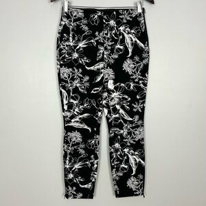 WHBM Floral Print Crop Pants Women’s Size 2 Stretch Twill Side Zip Black & White